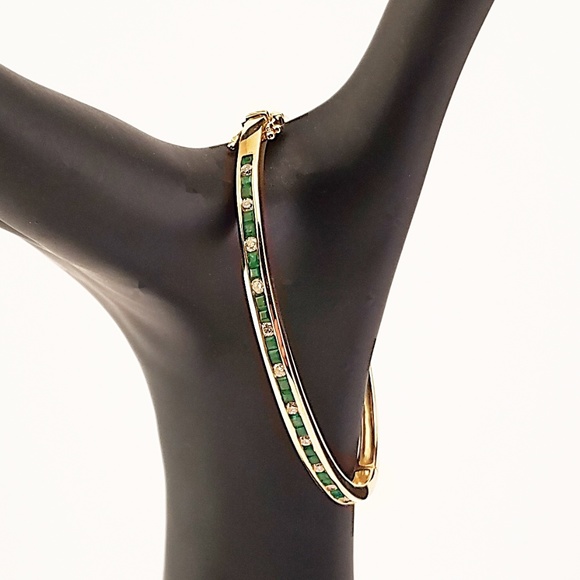 14K Gold Diamond and Emerald Bangle Bracelet - make an offer - Picture 9 of 15